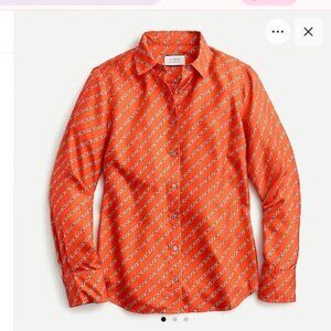 NWT - J. Crew Collection Silk Twill Shirt in Chains Print (Red/Orange)